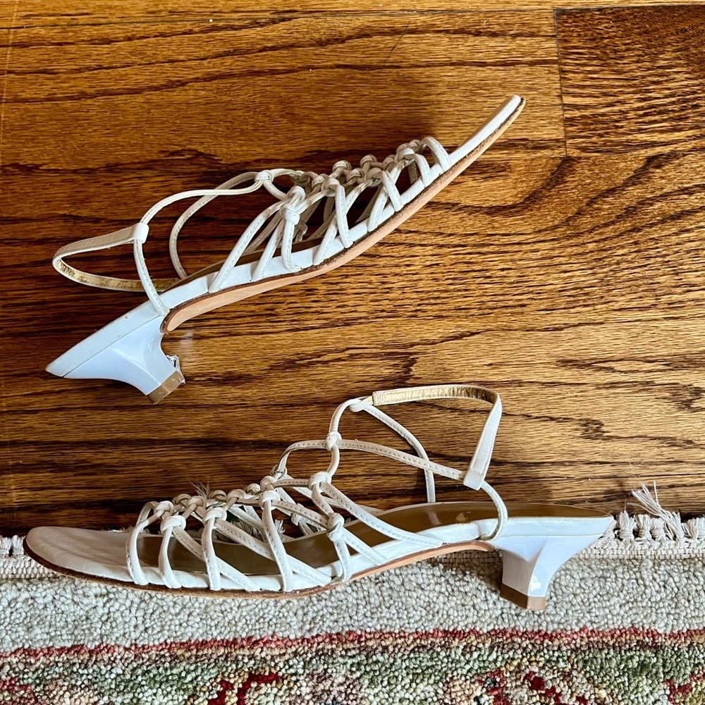 Stuart Weitzman Leather Knotted Cage Sandals, White, 7W - Picture 2 of 10